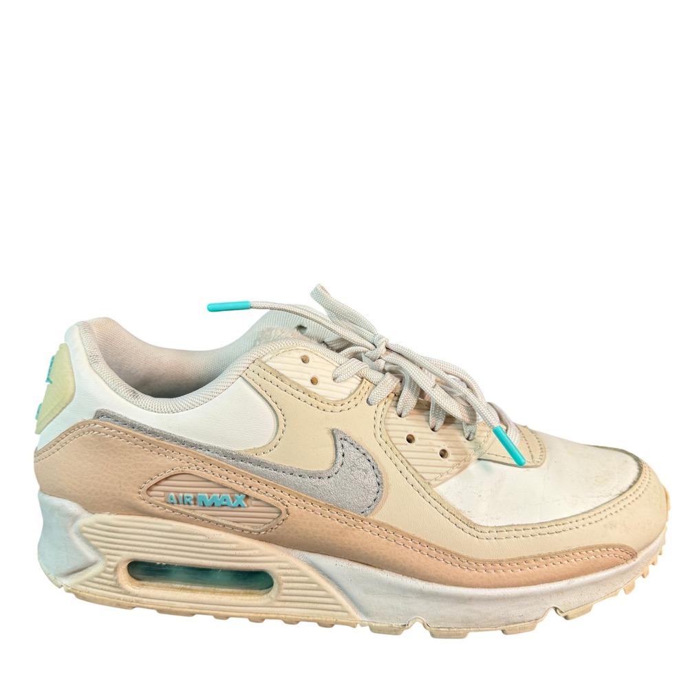 Nike Air Max 90 Sail Tan Light Blue Furry Tongue Sneakers Low Top Womens 9